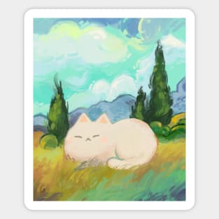 Cat Van Gogh in a Wheat Field with Cypresses Magnet